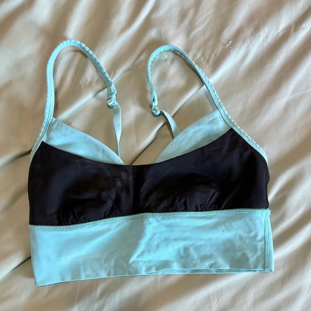 Women's Black and Light Blue Sports Bra